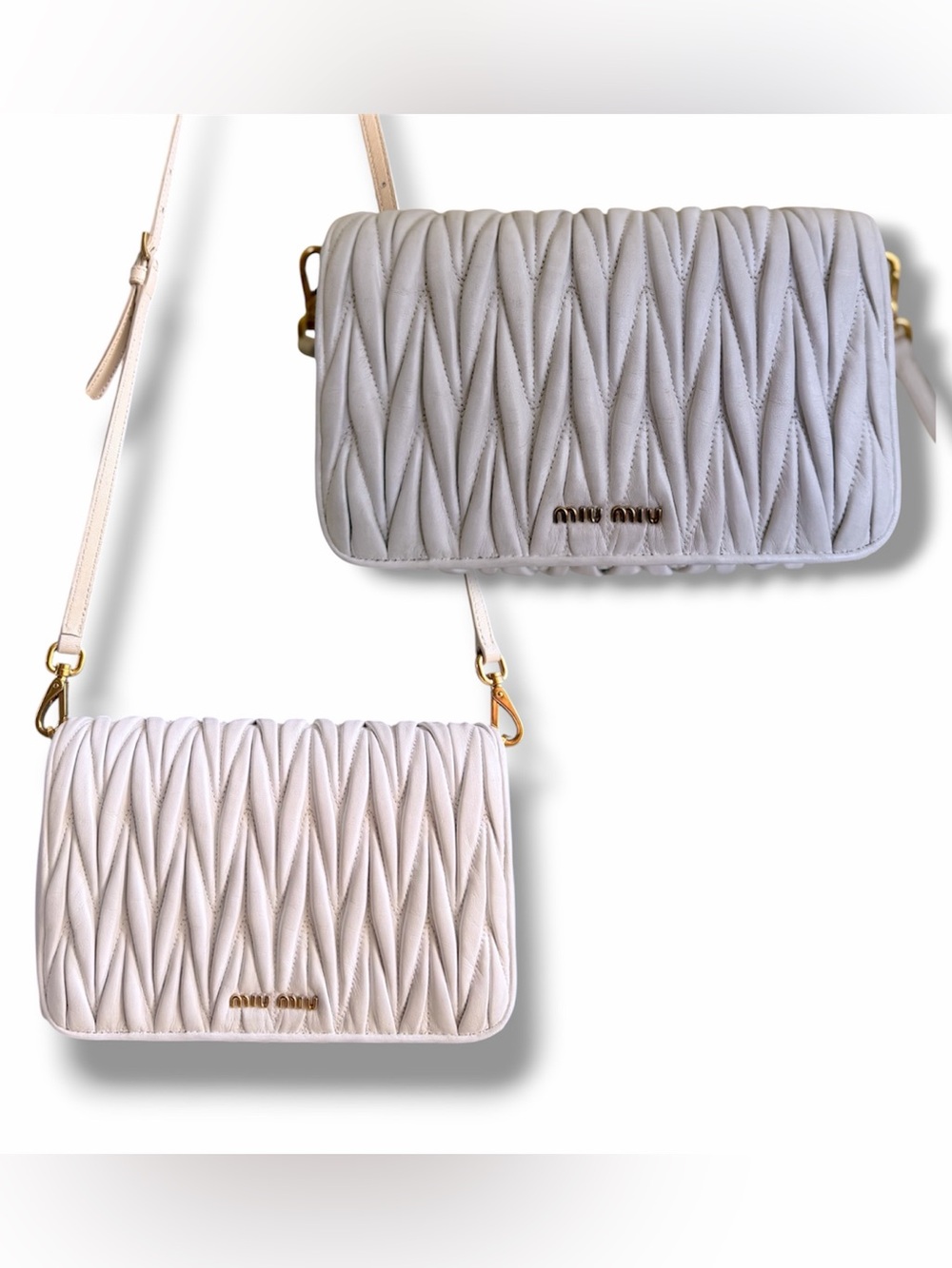 Miu Miu Matelassé Nappa Lambskin Leather Bag Clutch Crossbody Shoulder Bag Gold